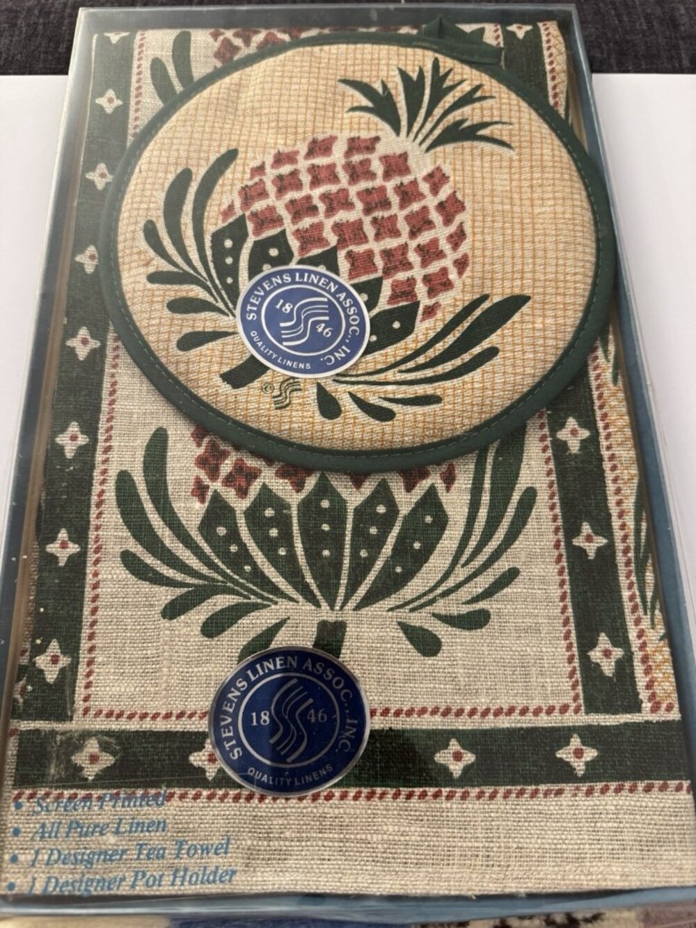 Vintage Pineapple Table Runner Stevens Linen Rustic Farmhouse Pot Holder CS7